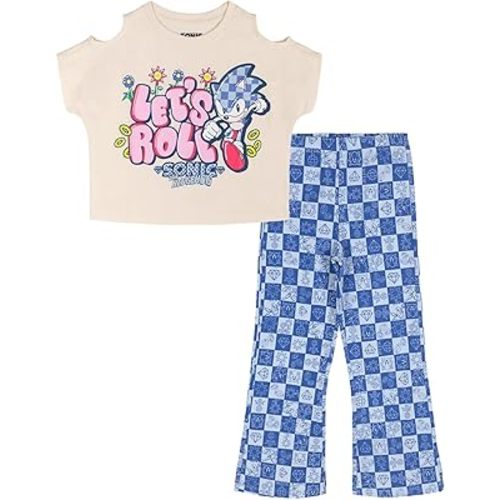 SEGA Sonic the Hedgehog Girls T-Shirt and Flare Leggings Outfit Set Toddler to Big Kid Sizes (2T - 14-16)