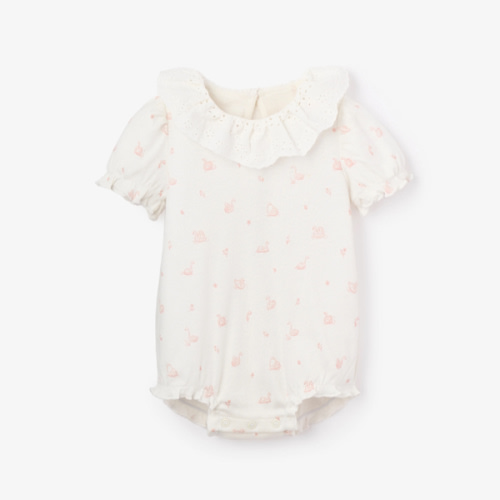 Pink Swan Print Organic Cotton Rib Baby Bubble Romper – Elegant Baby
