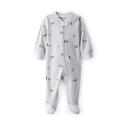 Baby Animal Printed Textured Footie Pajamas
