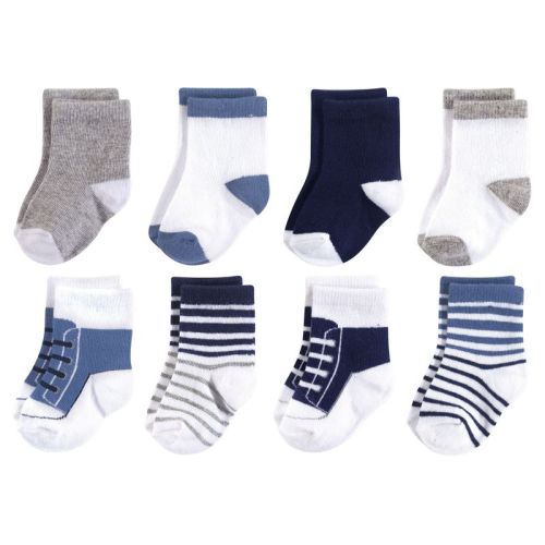 Luvable Friends Baby Boys Fun Essential Socks, Crew Blue Gray, 0-6 Months
