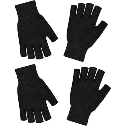 2 Pairs Fingerless Gloves for Women & Men - Winter Warm Touchscreen Black Knit Mittens for Working Writing Typing & Half Finger Gloves