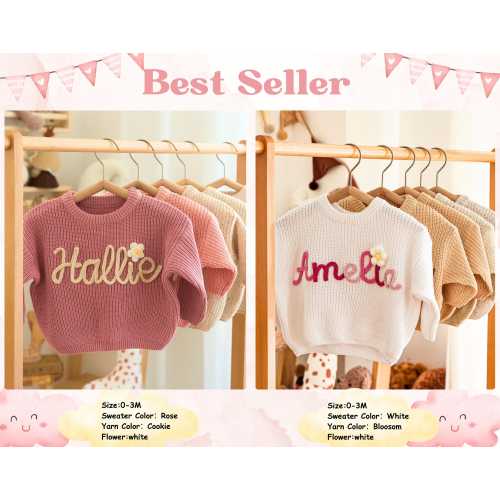 Custom Embroidered Baby Name Sweater: Personalized Knit Crochet Gift, Baby Name Sweater, Knit Sweater,Personalized Gift, Christmas sweater