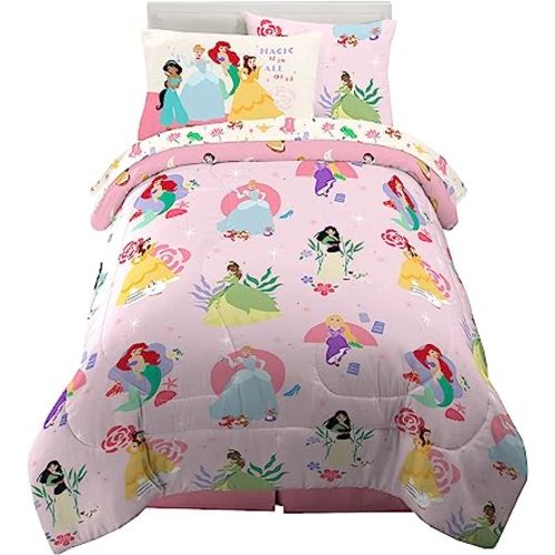 Disney Princess Kids Bedding Super Soft Comforter And Sheet Set, 4 Piece Twin Size (Prints may vary)