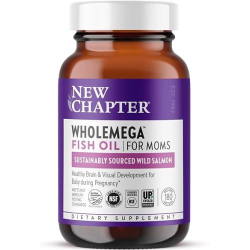 New Chapter Wholemega for Moms Fish Oil Supplement - Prenatal DHA with Omega-3 + Vitamin D3 for Prenatal & Postnatal Support - 180 ct, 500mg Softgels