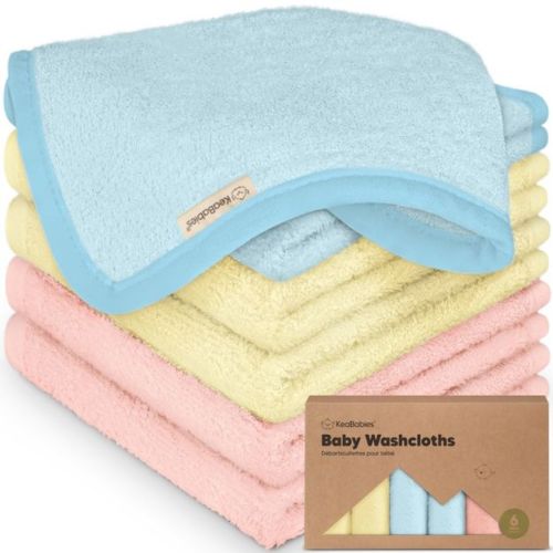 KeaBabies 6pk Deluxe Baby Washcloths, 10x10 Organic and Soft Baby Wash Cloth, Baby Bath Towel, Face Cloths (Candy Pop)