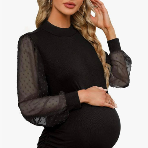 FMEYOA Women's Maternity Shirt Long Sleeve Top Mock Neck Blouse