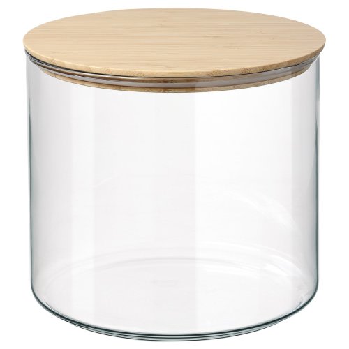 EKLATANT Jar with lid - clear glass/bamboo 142 oz