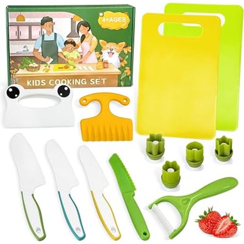 Chanking 13 Pieces Kids Knife Set for Real Cooking Child-Friendly Plastic Chef Tools, Montessori Kitchen Toys, Gifts for Boys and Girls Ages 4+