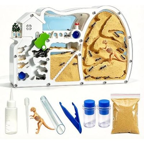 EXBEPE Large Sand Ant Farm Castle,Ant Habitat with Dinosaur Digging to Study Ant Colony Ecosystem Behavior,Science Educational Gift for Kids(Yellow)