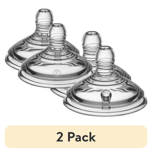 (2 pack) Tommee Tippee Natural Start Baby Bottle Nipples, Fast Flow, 6+ Months, Breast-like, Anti-Colic Valve, Soft Silicone, 2 Pack