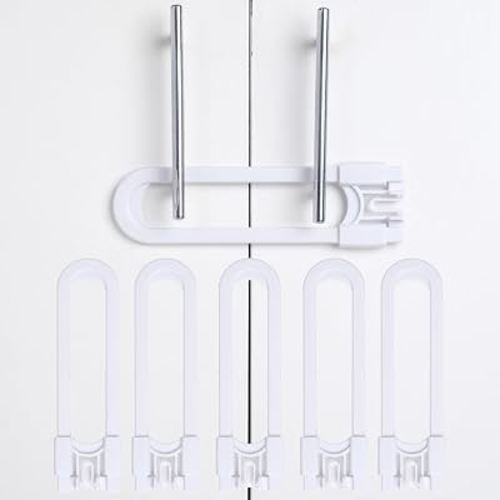 CUTESAFETY - Sliding Cabinet Locks Baby Proofing – Adjustable Child Safety Latches for Knobs & Handles – 6 Pack – No Adhesive Drilling or Tools - White