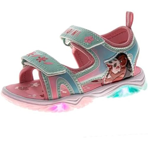 Disney Character Girls Princess Ariel Moana Stitch Minnie Mouse Frozen LED Light Up Sandal Outdoor Slip on Strap Sandals For Girl Size Toddler/Little Kid/Big Kid