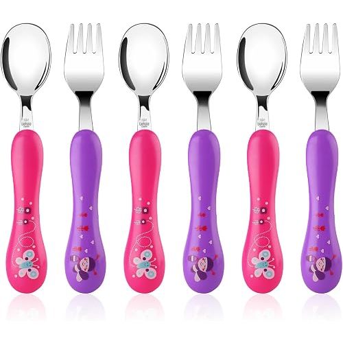 Lehoo Castle Toddler Utensils, 6-Pieces Kids Fork and Spoon Set (Butterfly)