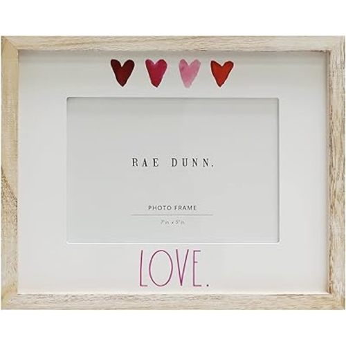 Rae Dunn 7 x 5 Inch Picture Frame Wood - Farmhouse Photo Frame for Wall Hanging or Desk / Tabletop Display - Rustic Frames for Family Photos, Couples, Kids, Pets - Home and Office Décor, "Love"