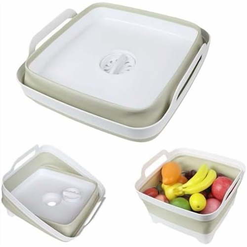 Collapsible Wash Basin for Baby Bottles - 2.4 Gallons Portable Wash Bin for RV Camping Sink, Space-Saving Dish Tub (Green)