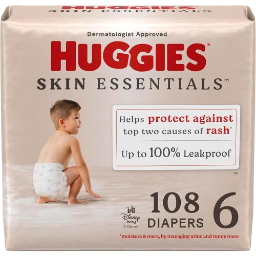 Huggies Size 6 Diapers, Skin Essentials Baby Diapers, Size 6 (35+ lbs), 108 Count (2 Packs of 54), Packaging May Vary