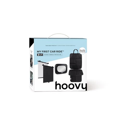 Hoovy My First Car Ride™ 3-in-1 Baby Car Essentials Bundle, Roller Sun Shades, Rear-Facing Mirror, and Seat Protector