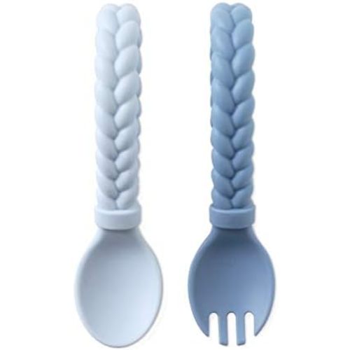 Itzy Ritzy Silicone Spoon & Fork Set, Baby Feeding Utensils, 6M+ (Blue)