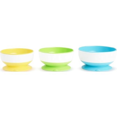 Munchkin Stay Put Suction Bowls for Baby and Toddler, 3 Pack, Blue/Green/Purple