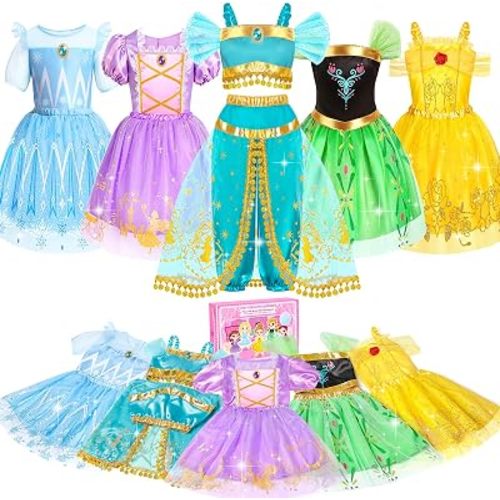 Princess Costumes for Girls, Princess Dress up Clothes for Girl 4-6 Princess Dresses,Little Girl Dress up Pretend Role Play, Christmas Birthday Gifts for Toddler Girl Aged 3-6