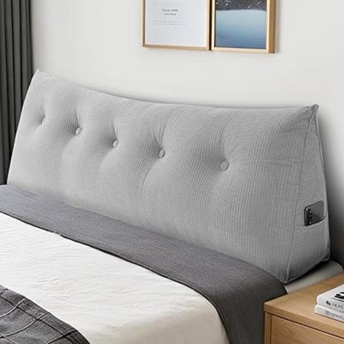 Soft Headboard Pillow Queen Size, Wall Backrest Wedge Pillow Headboard Queen, Reading Backboard Pillows, Large Dorm Daybed Bolster Pillows for Back Support with Removable Cover, Gray
