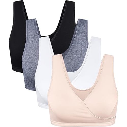 CAKYE 4 Pack Nursing Sleep Bras for Maternity and Breastfeeding Comfort Cotton Bralette