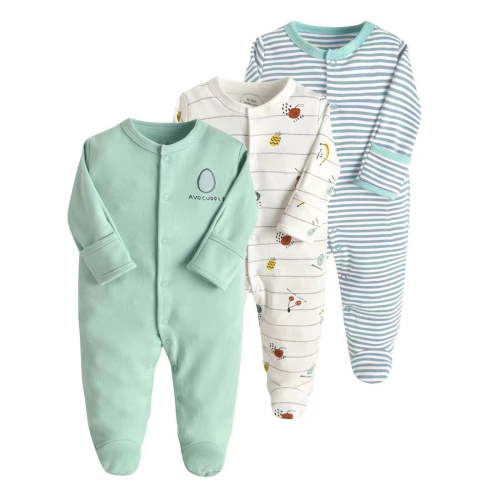 Baby Sleepers for Boys Set of 3 - Soft Cotton Footed Pajamas for & - Green Dino