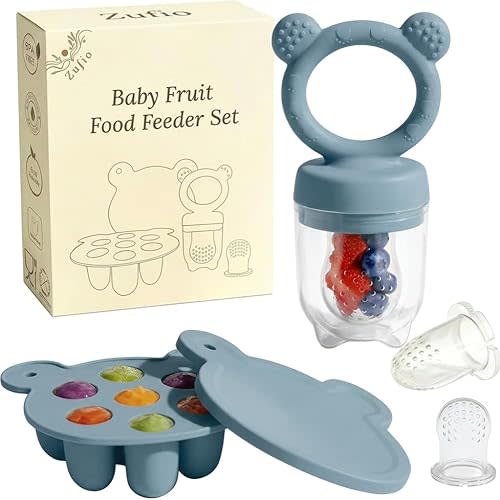 Baby Fruit Feeder Pacifier - BPA-free Frozen Food Feeder Breast Milk Popsicle Mold - Teething Relief Baby 4M+ Eating Feeding Essentials(Bear Blue)