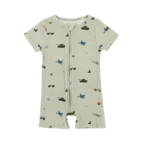 Military Small Ribbed Summer Zip Romper