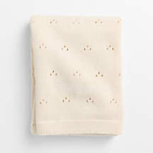 Pointelle Natural Undyed Flecked Organic Cotton Baby Stroller Blanket