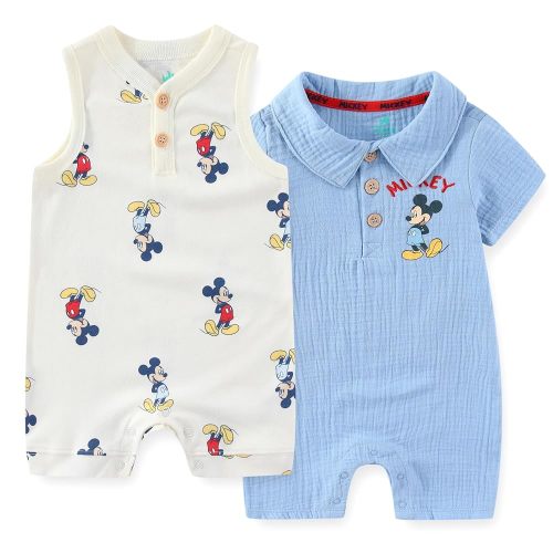 Disney Baby Boys Mickey Mouse 2 Pack Rompers for Newborn and Infants