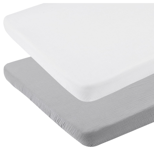 Onacosht Muslin Bassinet Sheets 33" x 19" Compatible with Mika Micky, KoolaBaby (3 in 1), BabyBond, HARPPA and RICUTON Bedside Bassinet, 2 Pack for Baby Boy and Girl, Fog and Beige
