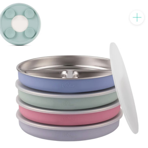 Kids Stainless Steel Divided Plates w/Suction Sleeve
