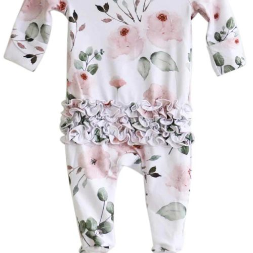 Millie's Dusty Rose Floral Ruffle Zipper Footie