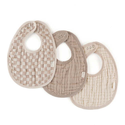 Itzy Ritzy Muslin Bibs 3 Pack - Taupe Checkerboard