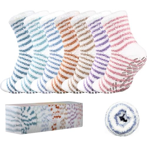 Bulinlulu Fuzzy Socks with Grips Plush Sleep Cozy Winter Soft Hospital Fluffy Socks Gifts for Womens Mens Gifts