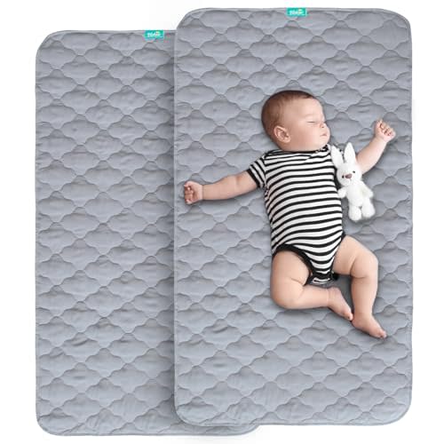 Waterproof Crib Mattress Protector Pad Cover 2 Pack 28" x 52", Anti Slip & Absorbent Waterproof Bed Pads for Standard Crib/Toddler Bed Quilted Machine Washable (Quilted Improved Thickness) Grey