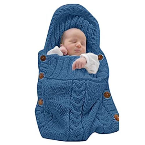 XMWEALTHY Newborn Baby Wrap Swaddle Blanket Knit Sleeping Bag Receiving Blankets Stroller Wrap for Baby(Dark Blue) (0-6 Month)