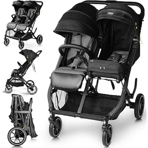 BabyCruiser Double Stroller Newborn and Toddler – Compact Side by Side Twin Stroller, Lightweight, Easy Maneuverability, Fits Standard Doors, Adjustable Settings from Birth up to 48.5 lbs per seat