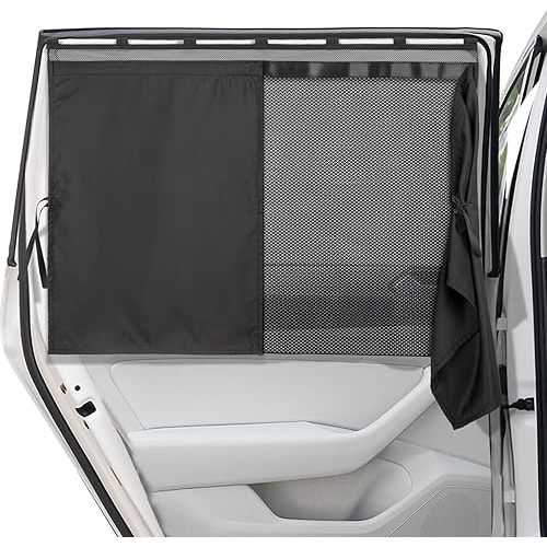 Car Window Shades, [2025 Updated] 2 Pack Car Sun Shade for Baby, Double Layer & Fully Open, Magnetic Back Window Curtain, Sun Shade Covers Privacy Screen