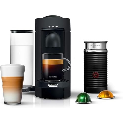Nespresso Vertuo Plus Deluxe Coffee and Espresso Maker by De'Longhi, Matte Black with Aeroccino Milk Frother
