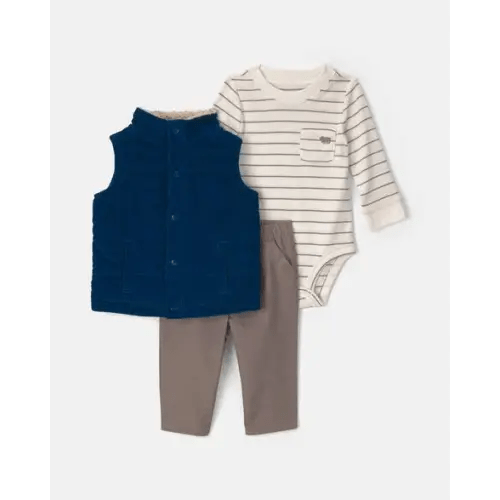 Baby Boy 3-Piece Corduroy Long-Sleeve Layering Set - Blue/Grey/Cream | Carter's