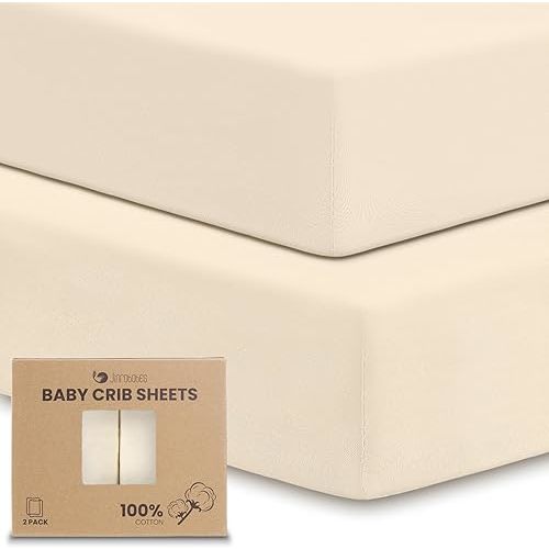 Jinrobabes 2-Pack Baby Crib Sheets for Boys Girls, Thicker 100% Organic Cotton Crib Mattress Sheets Neutral, 52”x28” Crib Sheets Fitted for Standard Crib & Toddler Bed Mattress