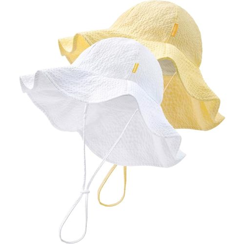 HONGTEYA Baby Sun Hat Toddler Girl Beach Hat Adjustable Outdoor Summer Hat UPF 50+ Sun Protection Wide Brim Infant Kids
