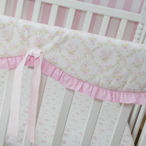 Pink and Green Crib Bedding: Soft Floral Trellis Design