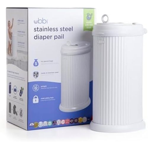 Ubbi Stainless Steel Diaper Pail, No Special Bags, Odor-Locking, Fluted