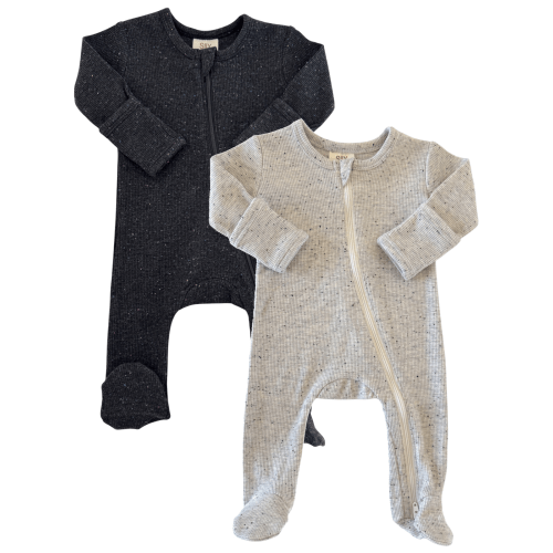 Charcoal & Heather Speckle / Ribbed 2-Way Zip Footies 2-Pack