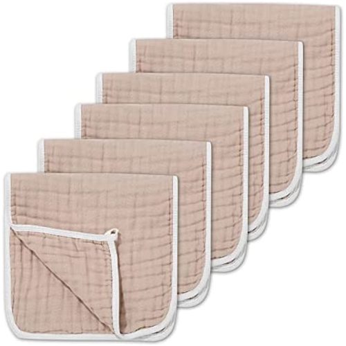 Muslin Burp Cloths for Baby 100% Cotton Large 20''X10'' 6 Layers Thicken Super Soft and Absorbent by CottCare(6 Pack,Brown)