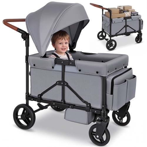 Vomeast Single Seat Wagon Stroller for Kids, Outdoor Baby Stroller, 5-Piont Harness & Canopy,All-Terrain,Gray