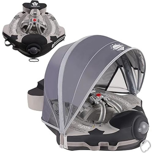 Mambobaby Float with Canopy Add Tail Baby Float No.7 Airplane Non-Inflatable Solid Baby Pool Float Infant Swim Trainer Swimming Ring for Infant Toddlers 3-48 Months, Gray